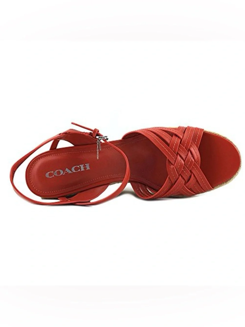 Coach red leather braided ankle strap sandals 8.5